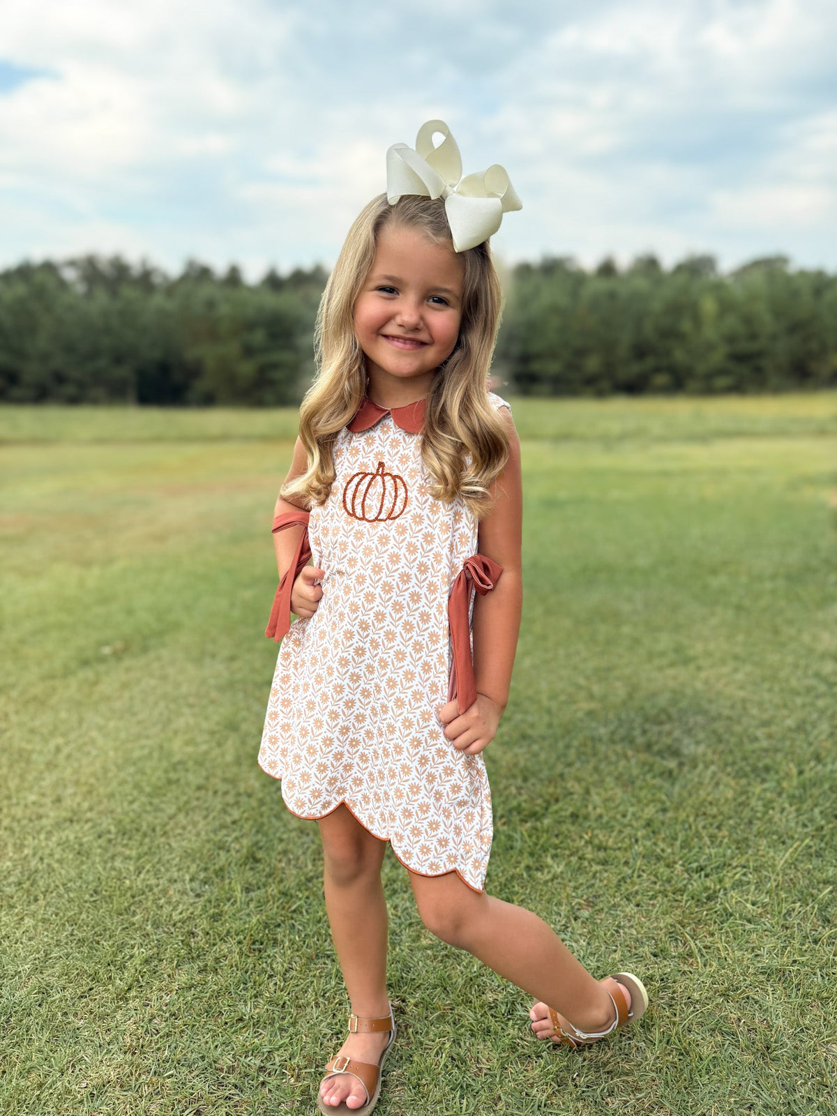 RTS - PUMPKINS & HALLOWEEN - Chainstitch Pumpkin Girl Dress- NO MONOGRAM