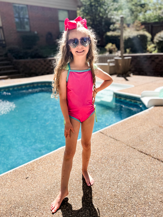 RTS - SPRING 2 - Neon Color Block Girl 1pc Swim “NO MONOGRAM”