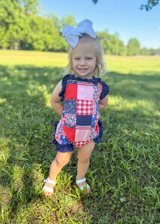 RTS - SUMMER 1 - Patriotic Patchwork Girl Sunsuit