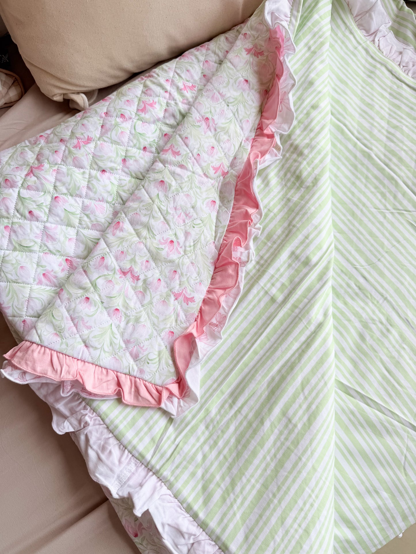 RTS - SUMMER PT 2 - Lime & Pink Floral Blanket - NO MONOGRAM