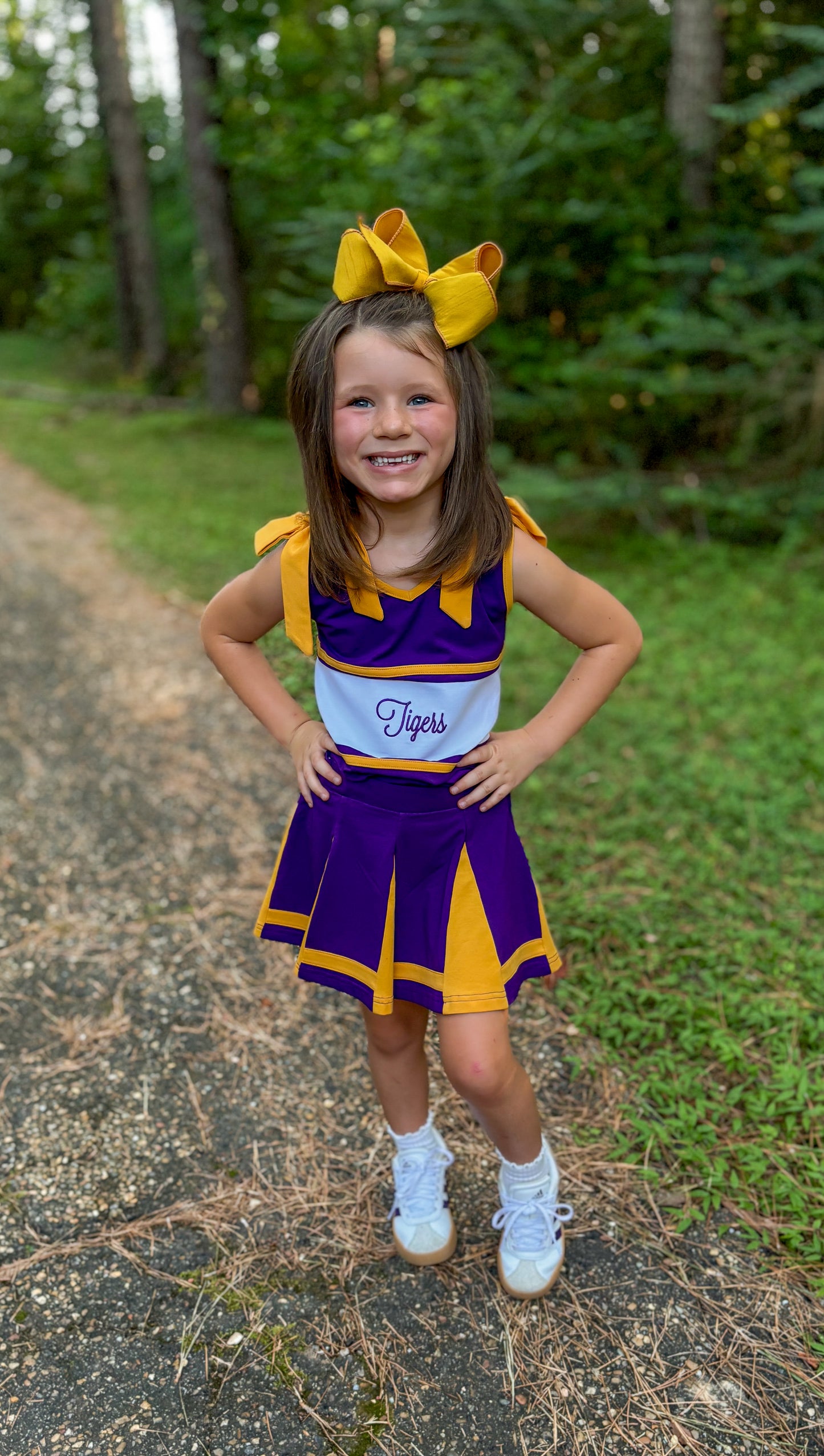 RTS - COLLEGIATE - Sideline Spirit Cheer Sets - Purple/Gold. Monogrammed - “TOUCHDOWN”