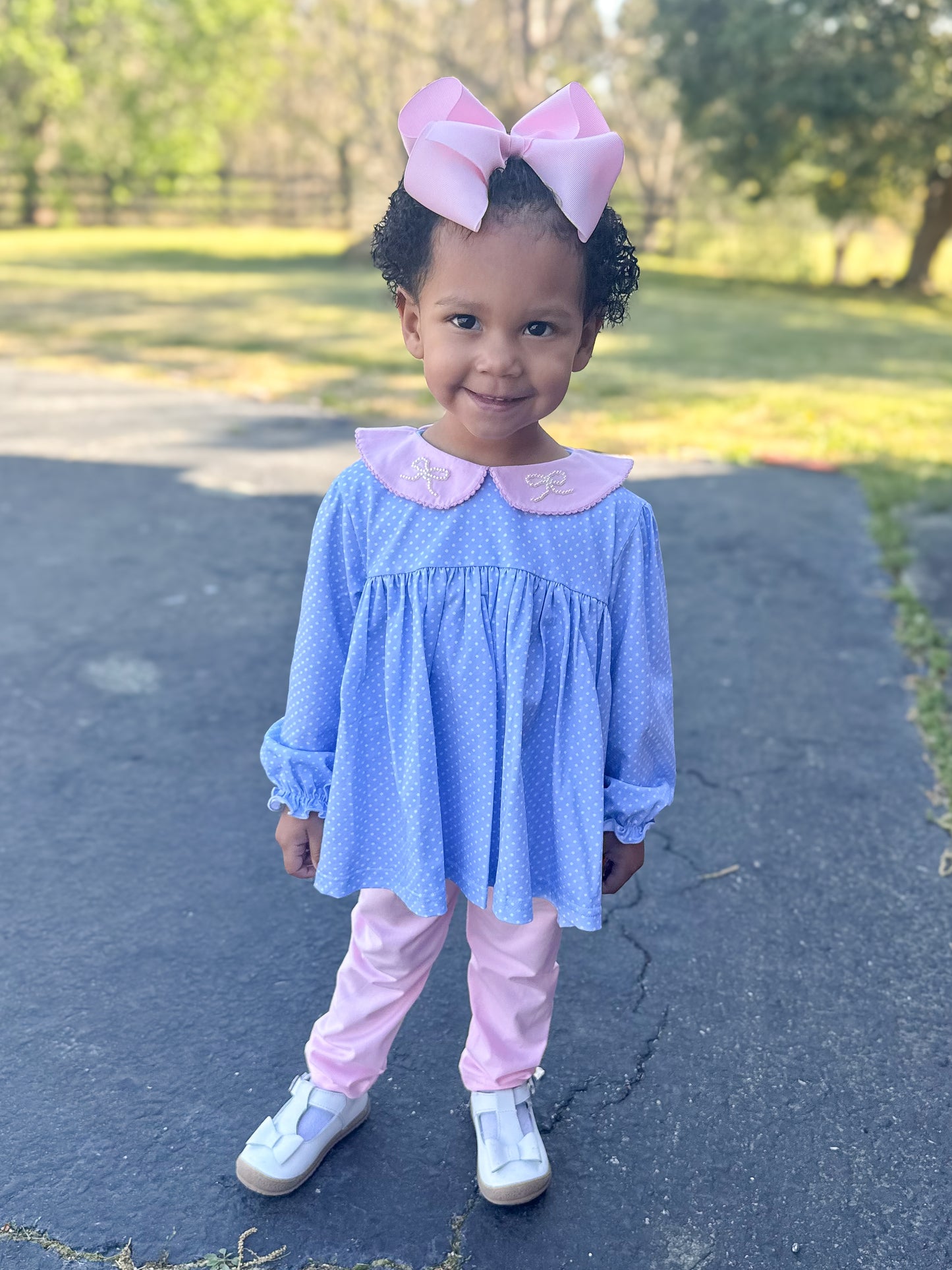 PREORDER 58: WINTER RERUNS - Pearl Collared Bows Girl Pant Set