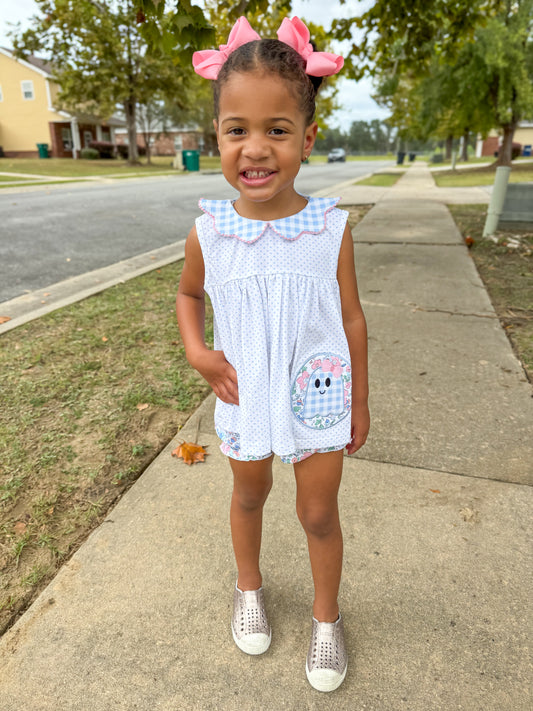 RTS - Applique Preppy Ghost Girl Diaper Set - No monogram
