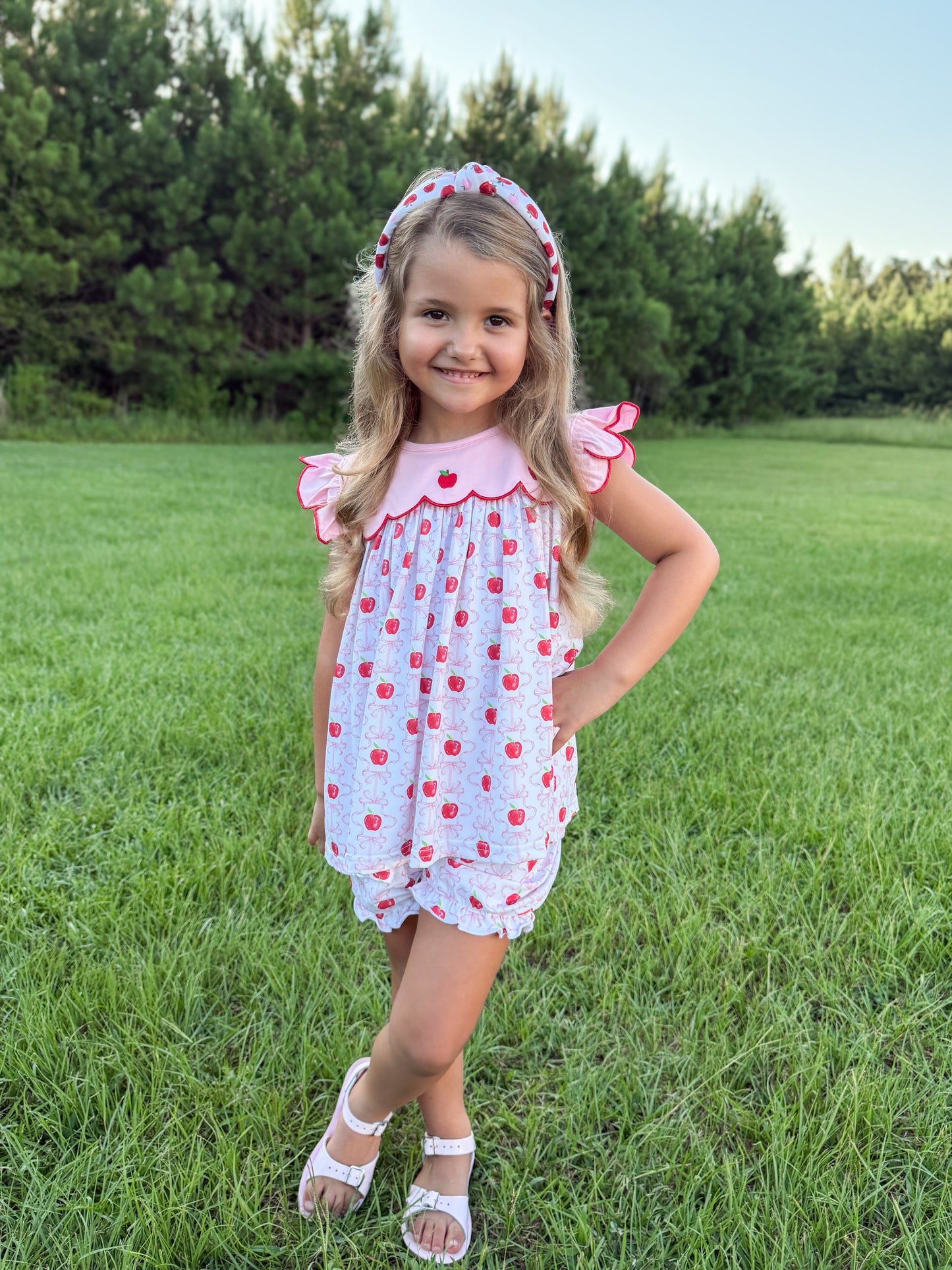 RTS - Summer 2 Girls Only - Prissy Pink Apples Girl Bubble Short Set