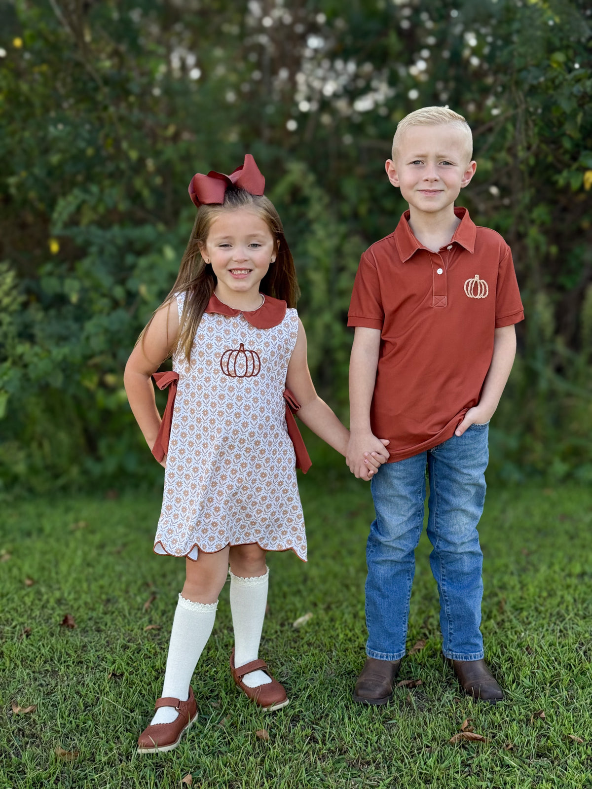 RTS - PUMPKINS & HALLOWEEN - Chainstitch Pumpkin Girl Dress- NO MONOGRAM