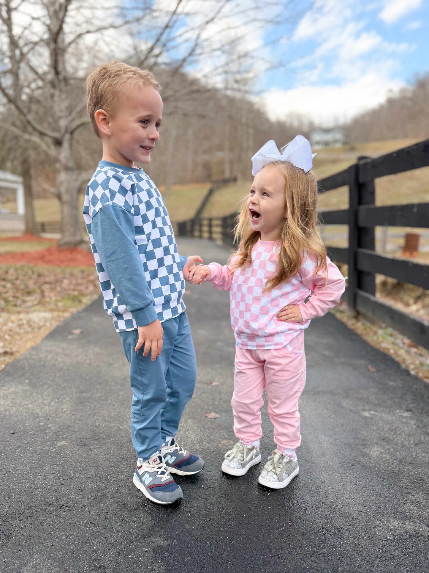 PREORDER 58: WINTER RERUNS - Winter Checkered Basics Girl Jogger Set - Pink