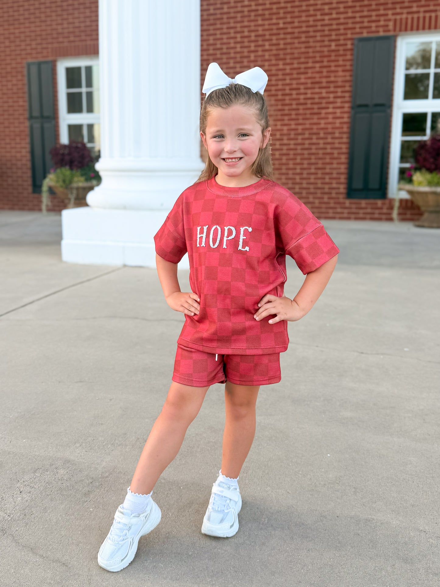 RTS - COLLEGIATE - Collegiate Checkered Sets Shortie Set - Crimson/White. Monogrammed - "BAMA”