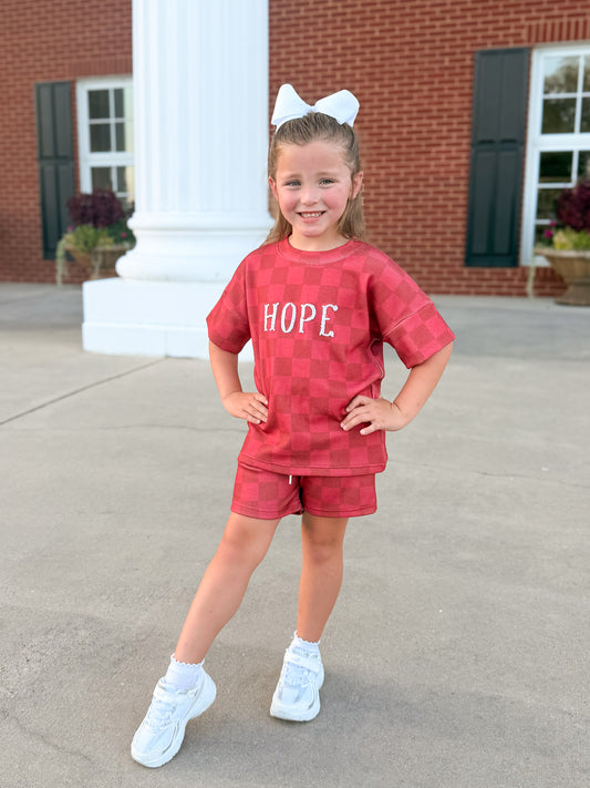 RTS - COLLEGIATE - Collegiate Checkered Sets Shortie Set - Crimson/White. Monogrammed - "BAMA”