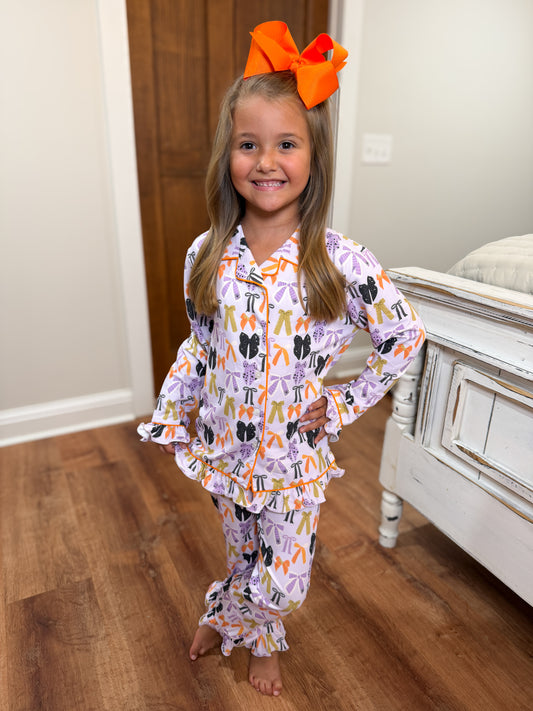 RTS - PUMPKINS & HALLOWEEN - Pumpkins & Halloween Girls Only - Halloween Bows Girl 2pc Loungewear