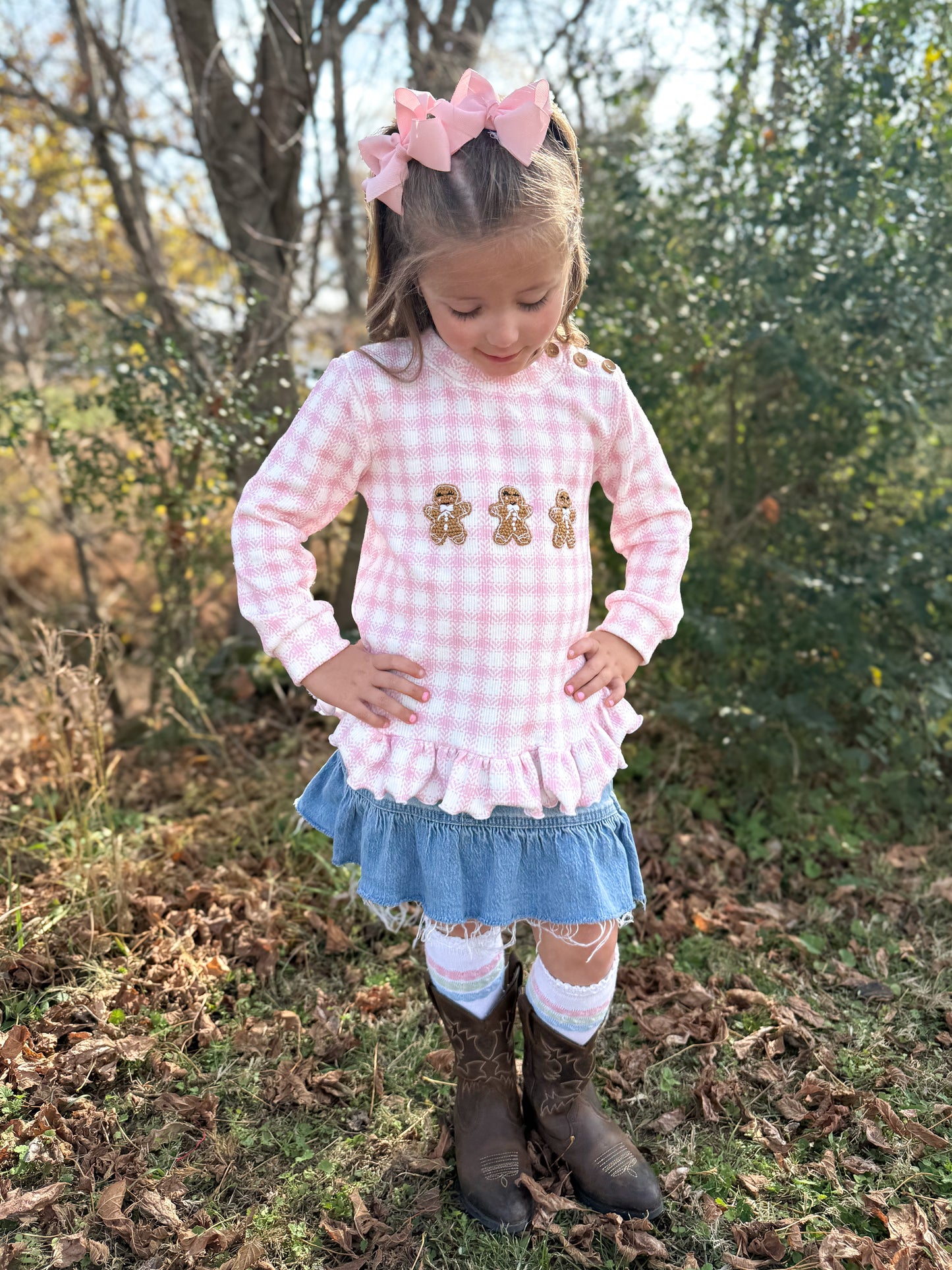 RTS - Crochet Gingham Gingerbread Girl Sweater