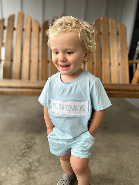 RTS - Paisley Floral Name Smocks Boy Shortie Set “MAMA’S BOY”