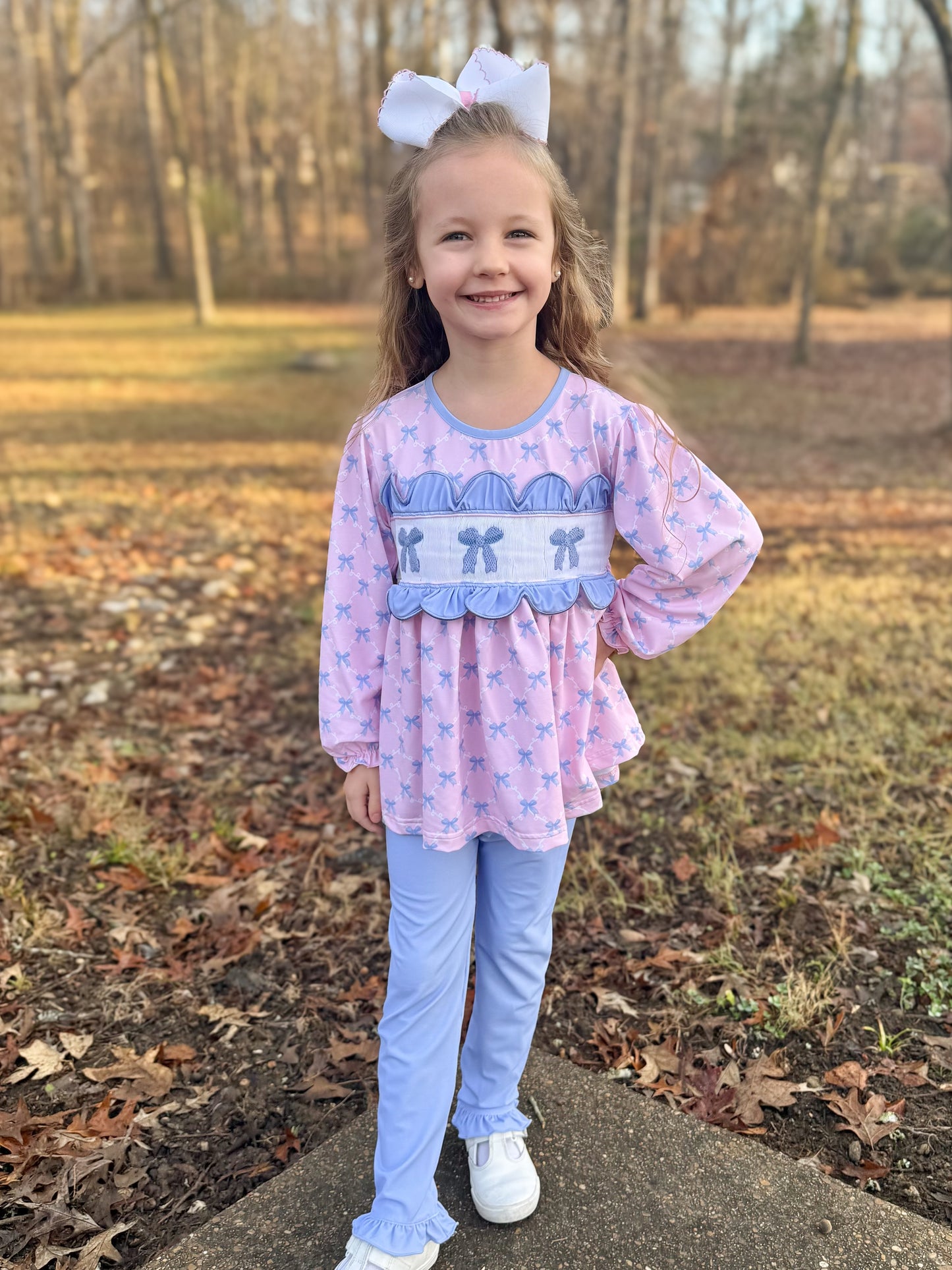 PREORDER 58: WINTER RERUNS - Smocked Bows Girl Pant Set