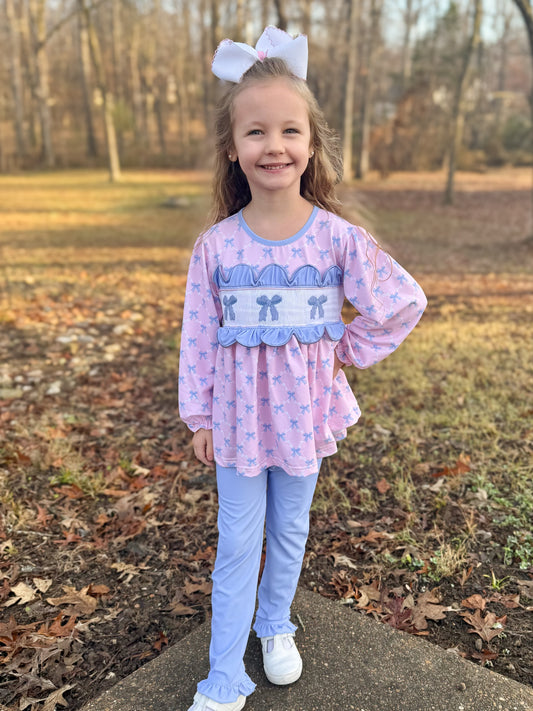 PREORDER 58: WINTER RERUNS - Smocked Bows Girl Pant Set