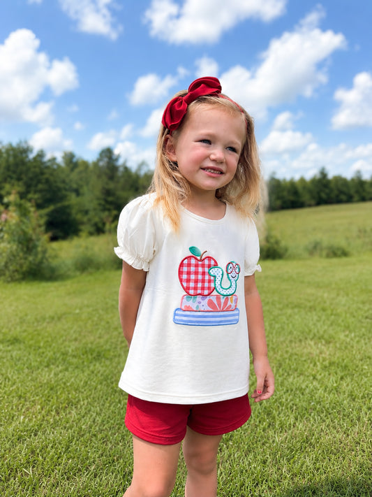 RTS - SUMMER PT 2 - Back to School Shirt Only - Applique Bookworm Girl Shirt - NO MONOGRAM