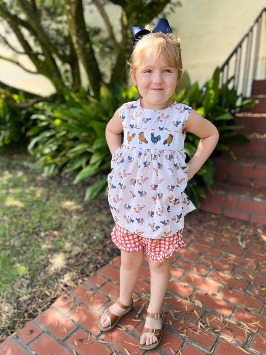 RTS - SUMMER PT 2 - Smocked Chickens Girl Short Set