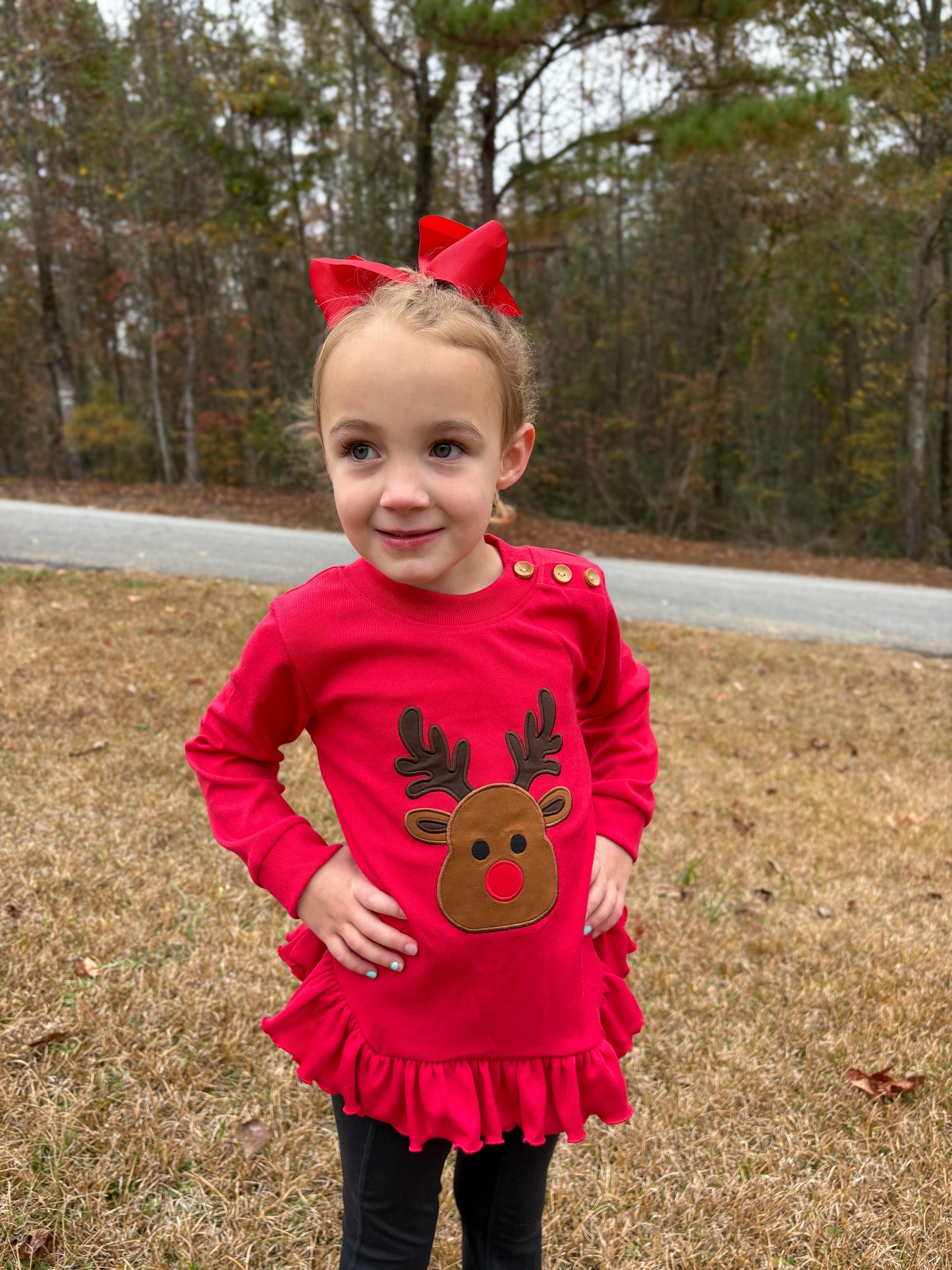 RTS - Christmas Sweaters - Red Nose Reindeer Girl Sweater