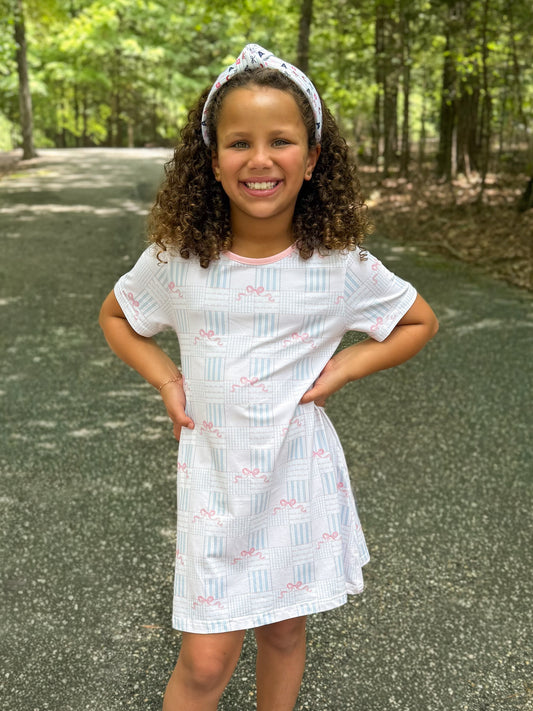 RTS - SUMMER PT 2 - Summer 2 Girls Only - Pink Bow Patchwork Girl Dress