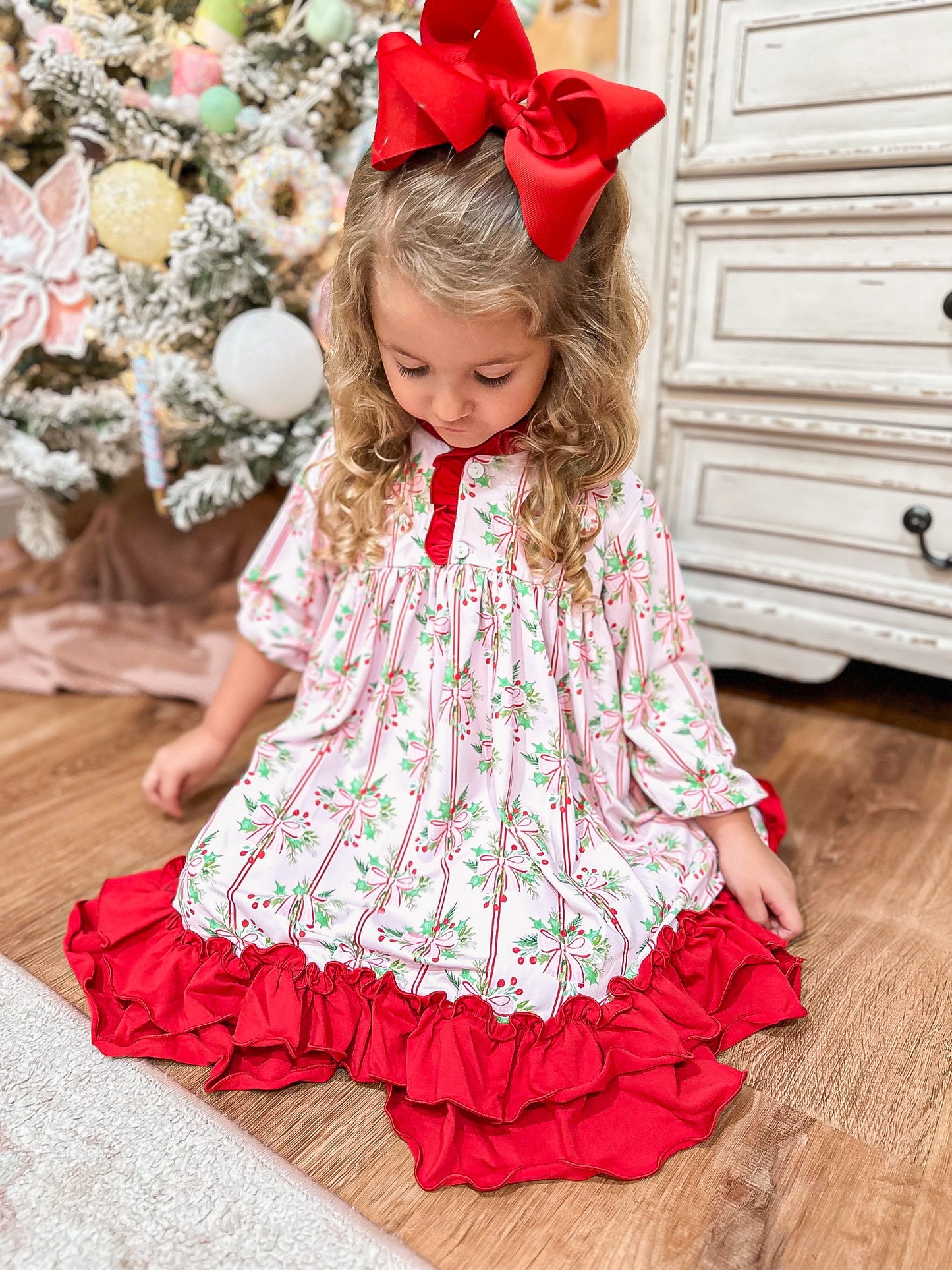 RTS - Bows & Holly Girl Gown