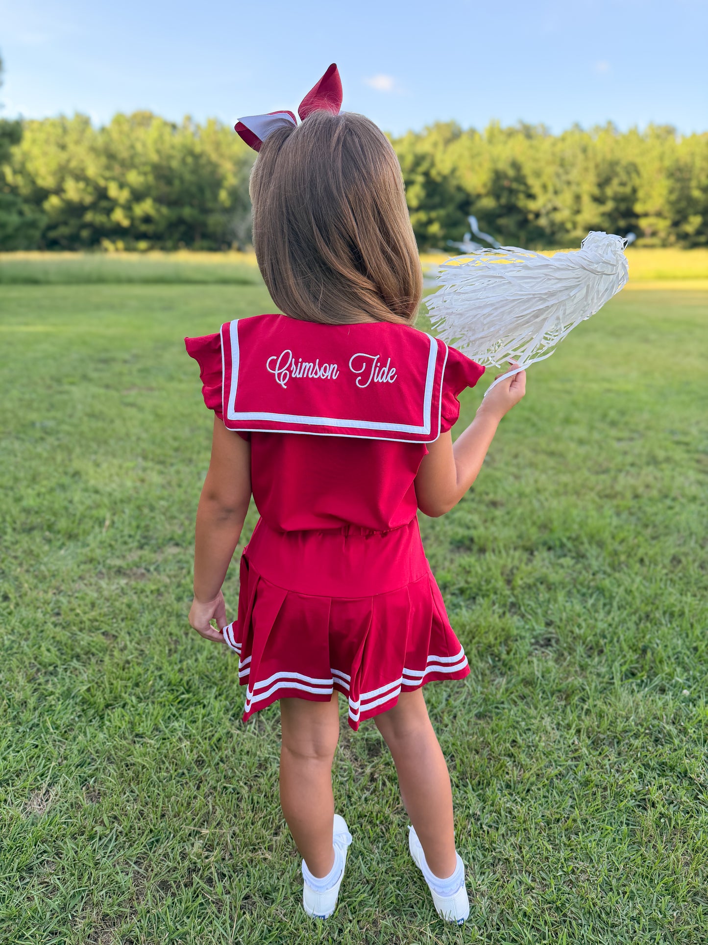 RTS - COLLEGIATE - Girls Spirit Wear Skort Set - Crimson/White “NO MONO”