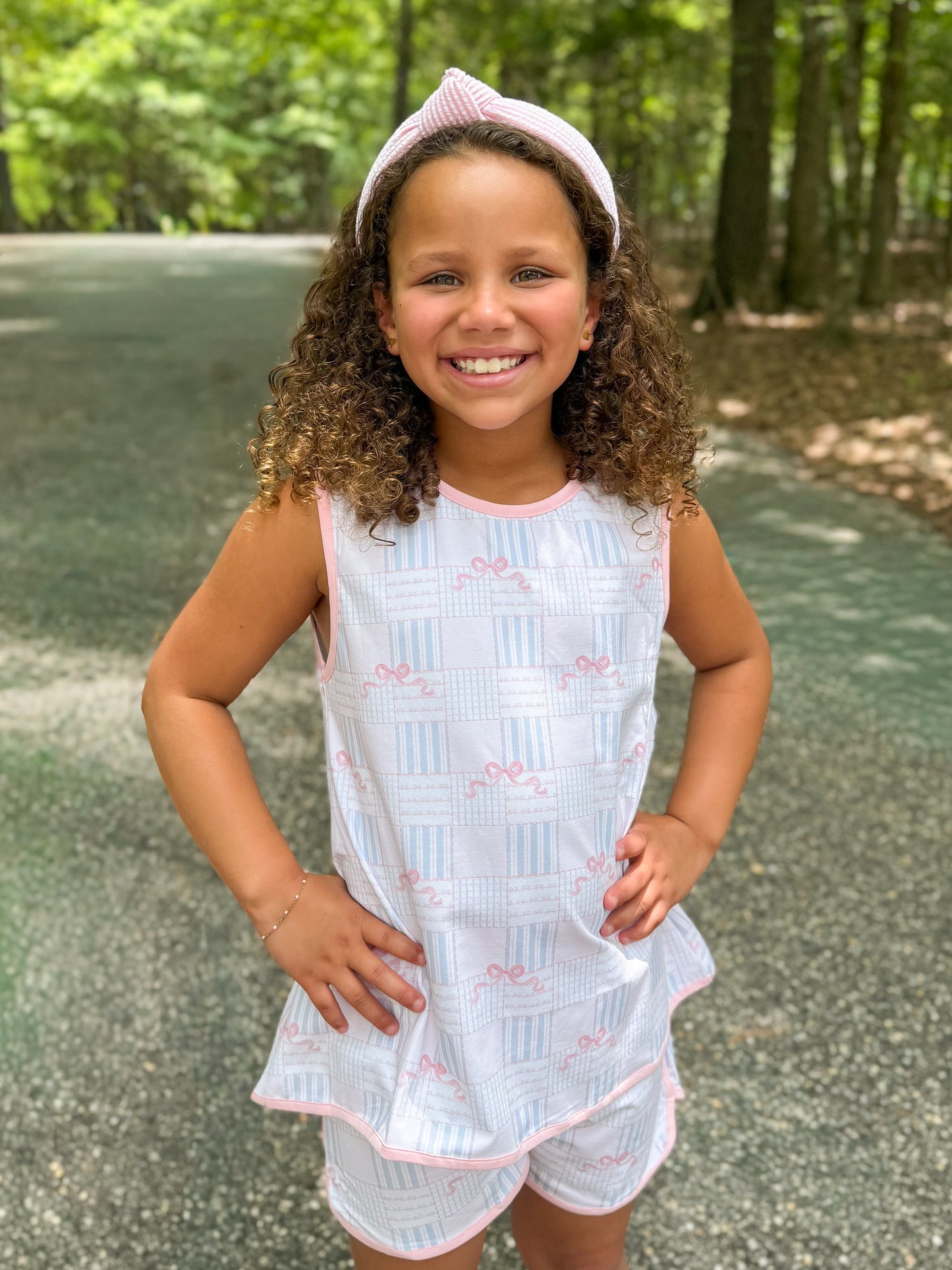 RTS - SUMMER PT 2 - Summer 2 Girls Only - Pink Bow Patchwork Girl Loungewear Set