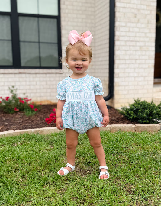 RTS - Paisley Floral Name Smocks Girl Bubble “MAMA’S GIRL”