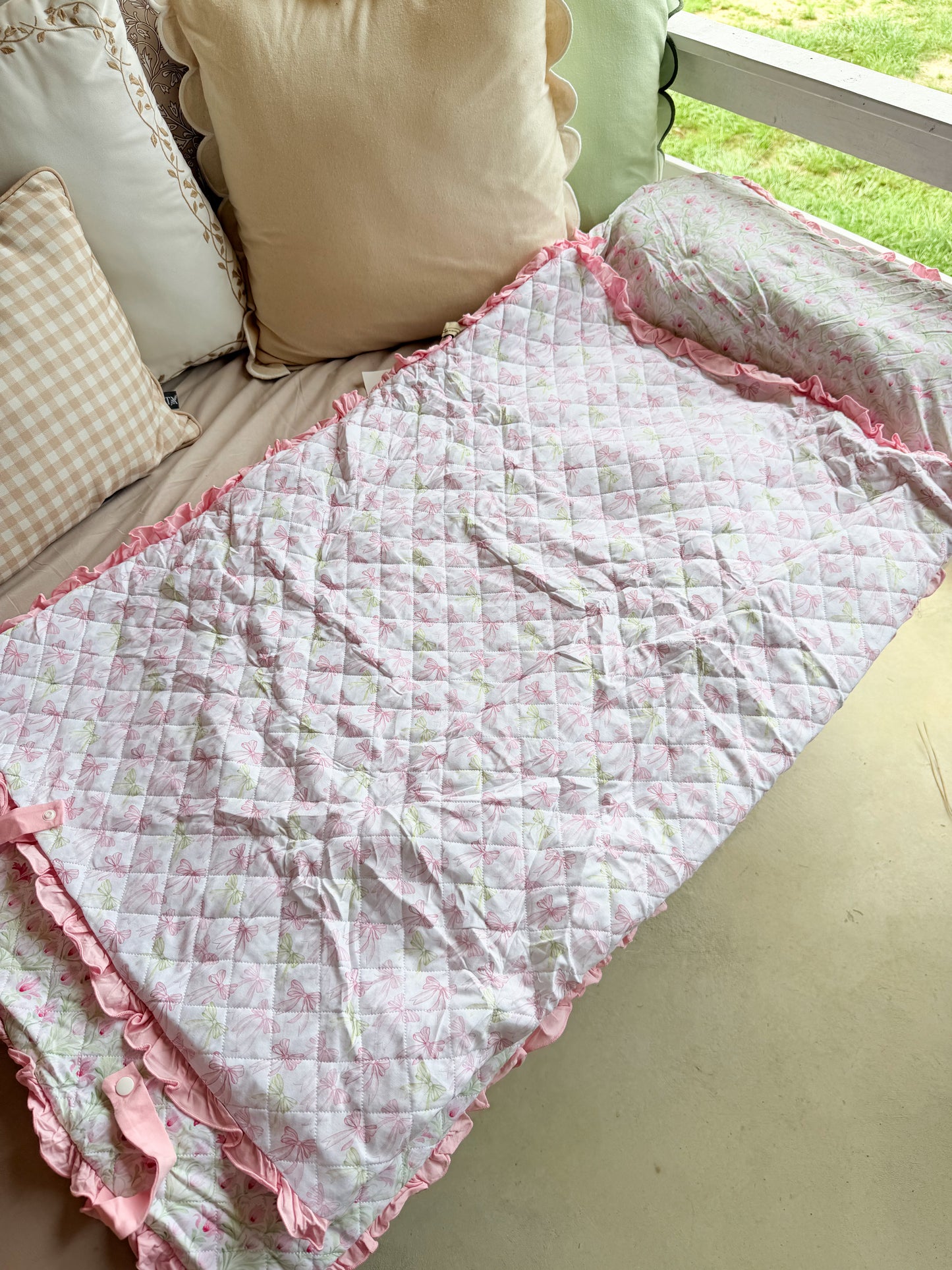 RTS - SUMMER PT 2 - Lime & Pink Floral Nap Mat - NO MONOGRAM