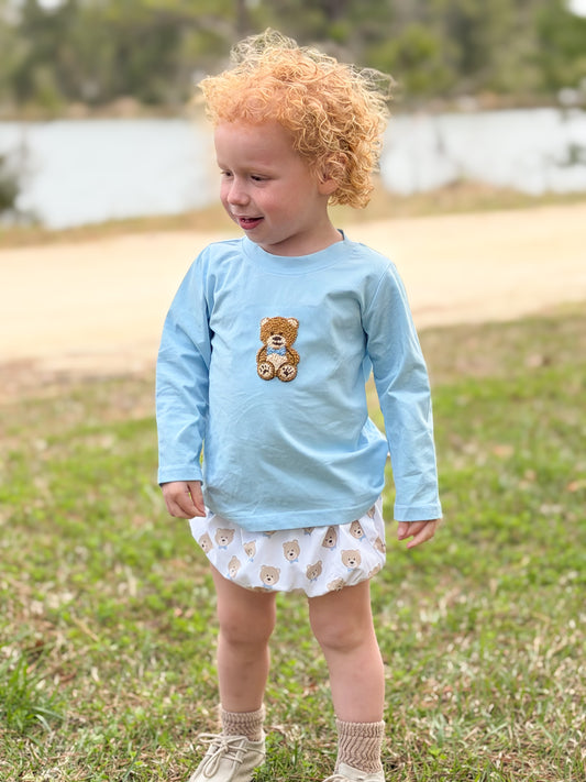 RTS - French Knot Teddy Bears Boy Diaper Set