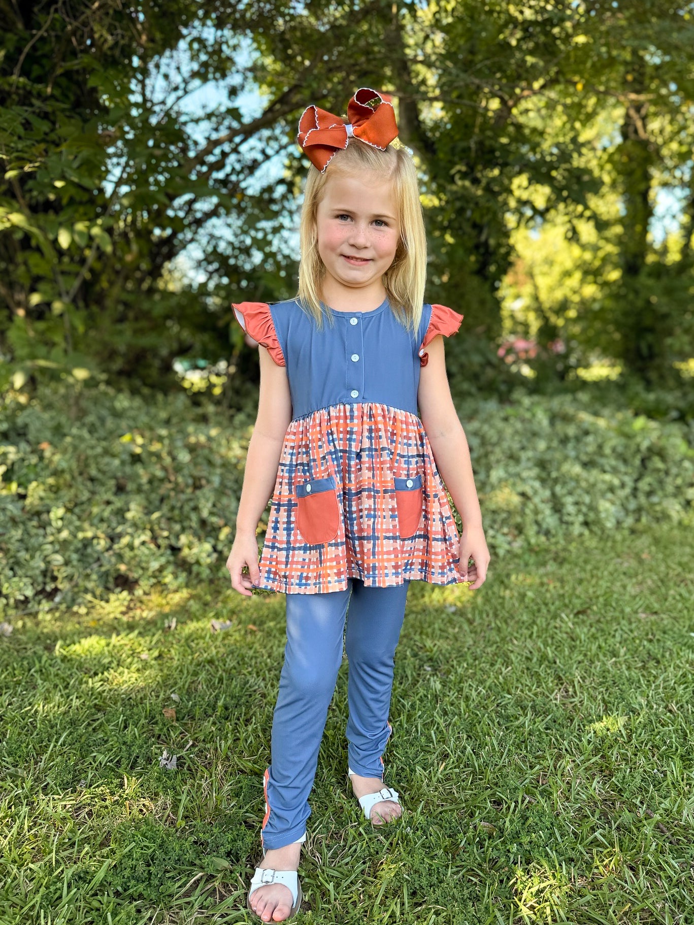 RTS - AUTUMN BASICS - Autumn Basics Girls Only - Navy & Rust Plaid Girl Pant Set