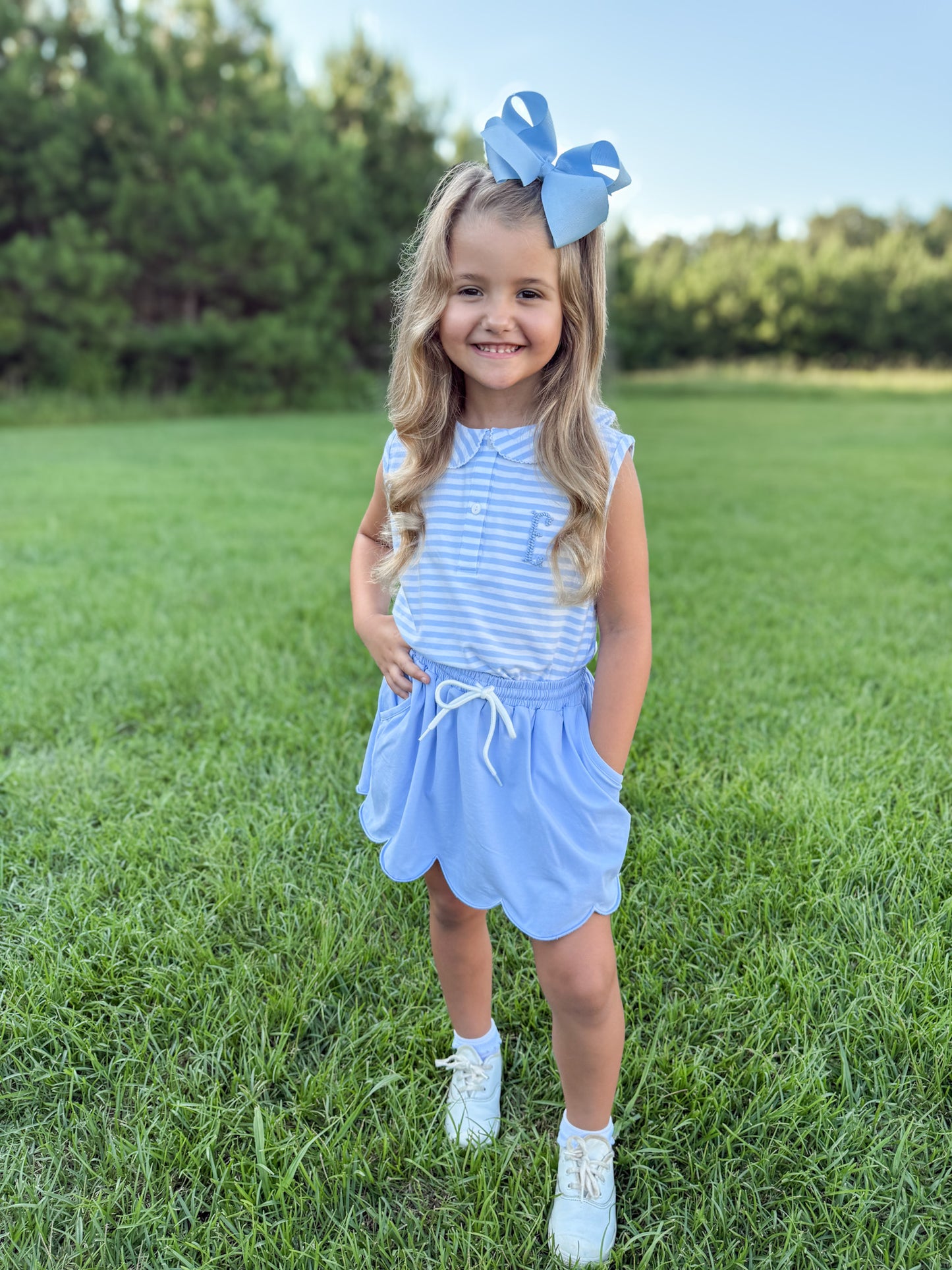 RTS - Preppy Polo Basics Girl Skort Set - Blue  - NO MONOGRAM