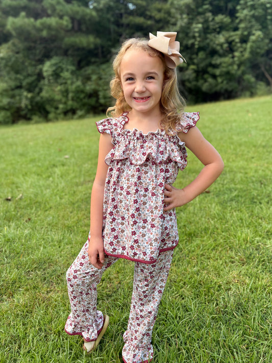 RTS - AUTUMN BASICS - Maroon & Bloom Girl Pant Set