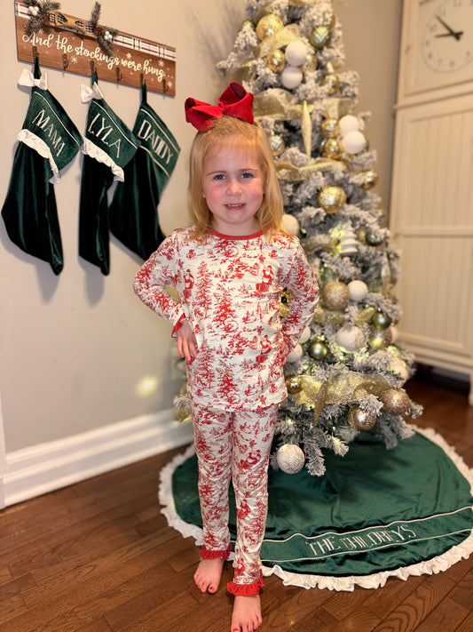 RTS - Vintage Christmas Toile Girl 2pc PJs