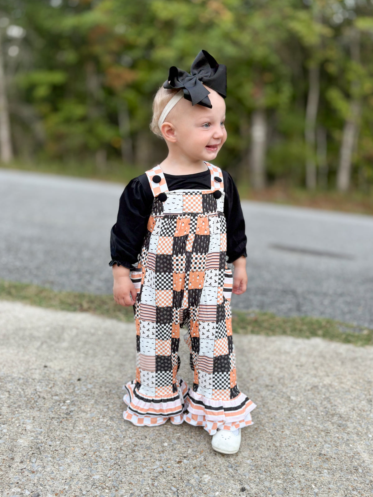 RTS - HALLOWEEN & TURKEYS - Spooky Patchwork Girl Romper