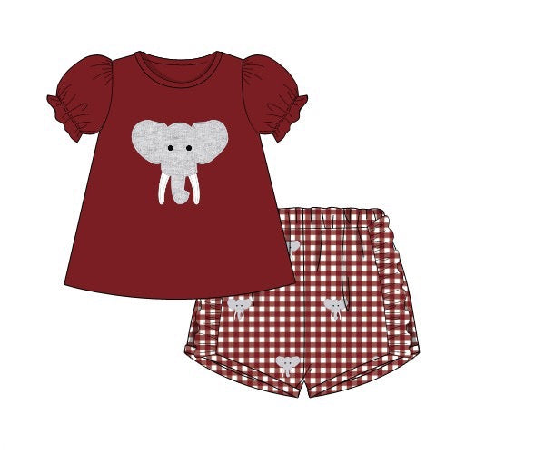 Applique Mascots Girl Shortie Set - Elephant