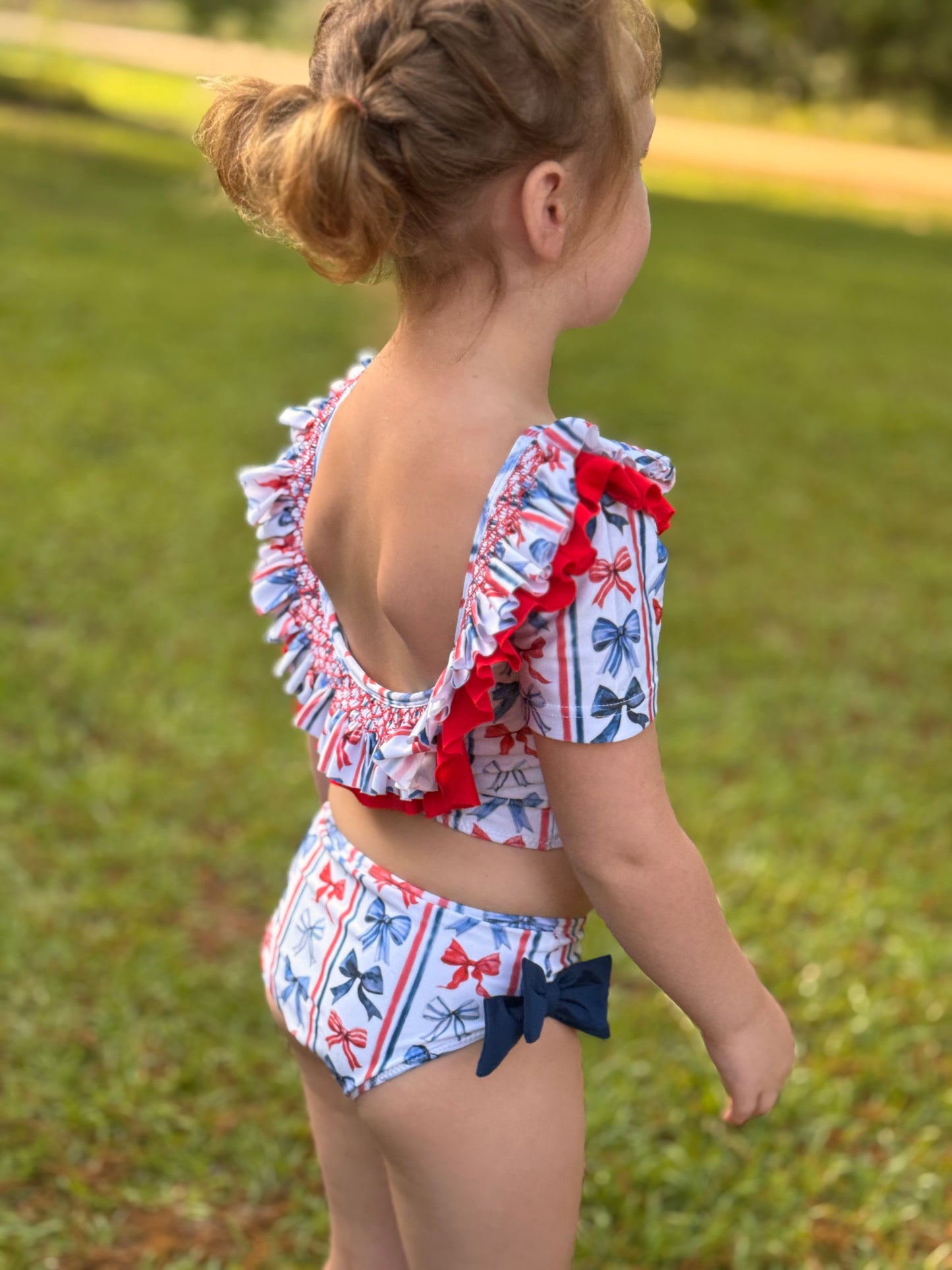 RTS - Patriotic Girls Only - RWB Bows Girl 2 PC Swim