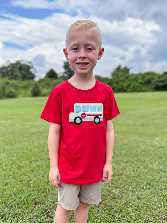 RTS - SUMMER PT 2 - Back to School Shirt Only - Applique School Bus Boy Shirt