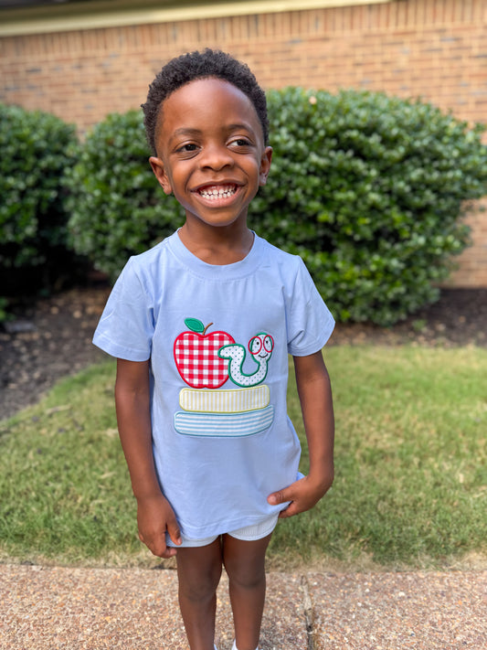 RTS - SUMMER PT 2 - Back to School Shirt Only - Applique Bookworm Boy Shirt - NO MONOGRAM