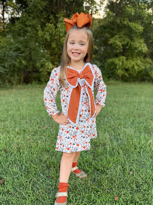 RTS - Autumn Linen & Bows Girl Dress