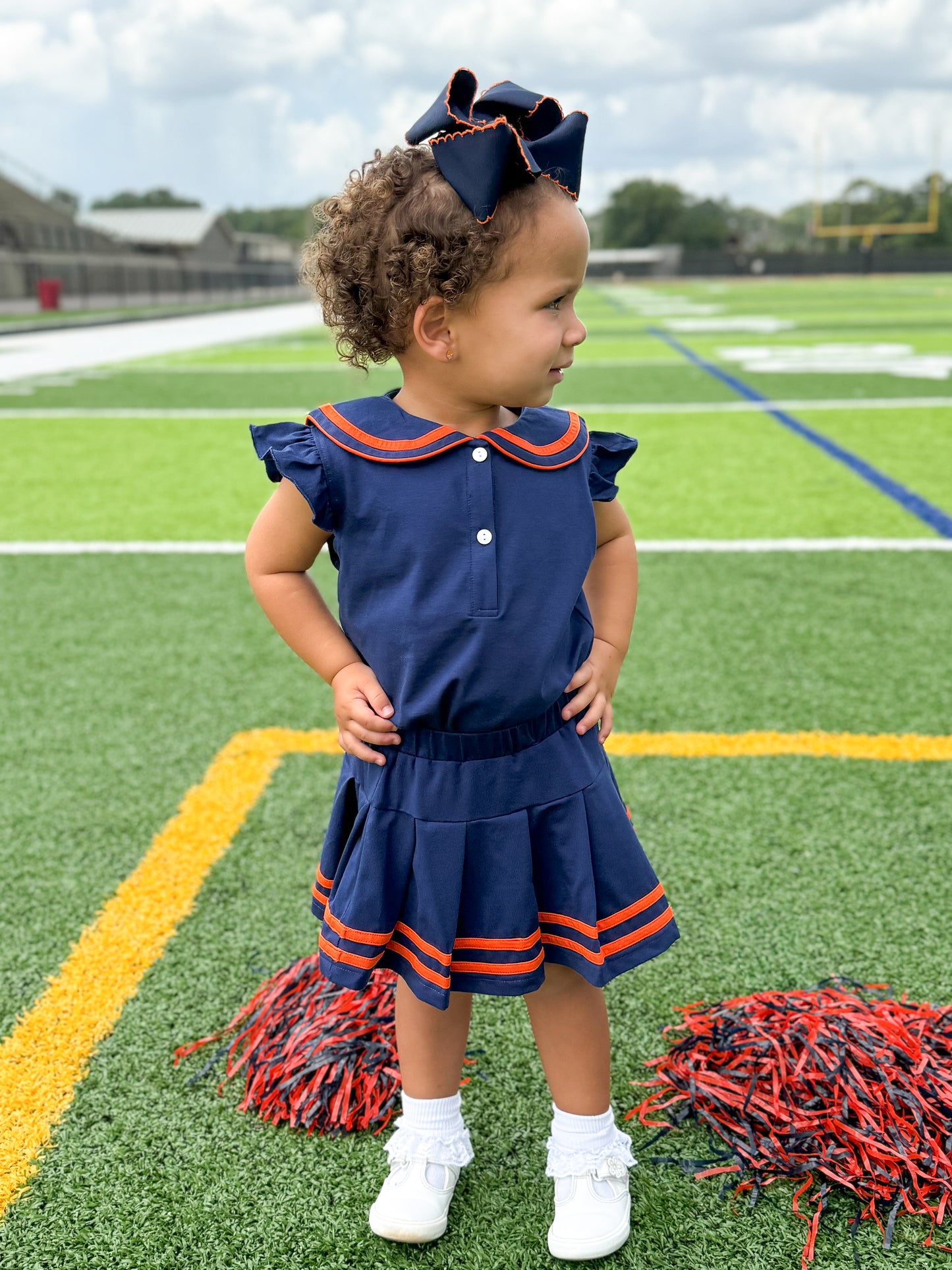 RTS - COLLEGIATE - Girls Spirit Wear Skort Set - Orange/Navy “NO MONO”