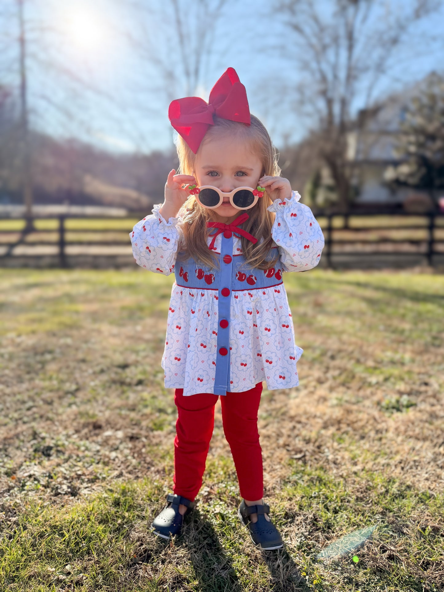 PREORDER 58: WINTER RERUNS - Smocked Cherries Girl Pant Set