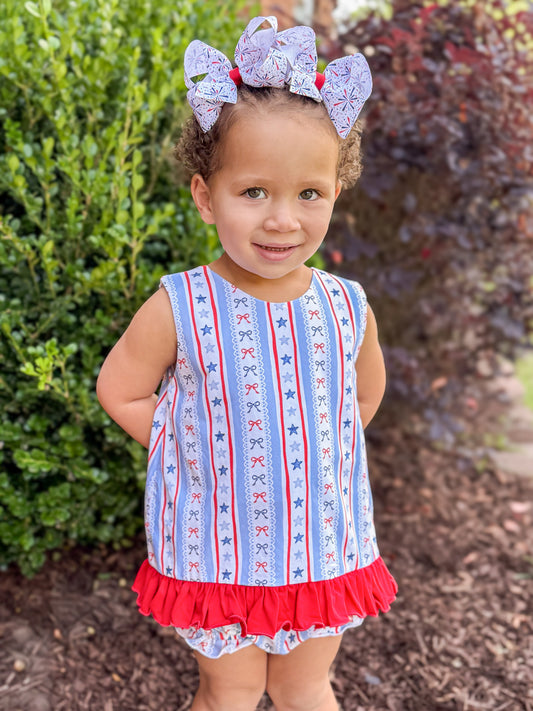 RTS - SUMMER 1 - Liberty Stars & Bows Girl Diaper Set