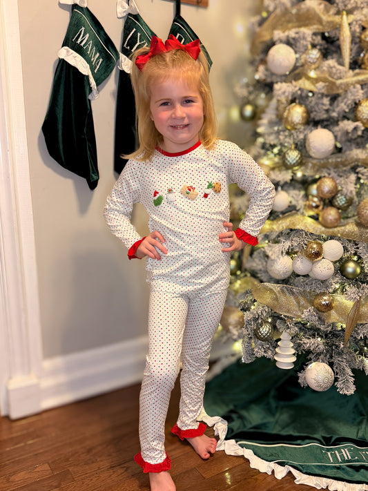 RTS - French Knot Green One PJs Girl 2pc