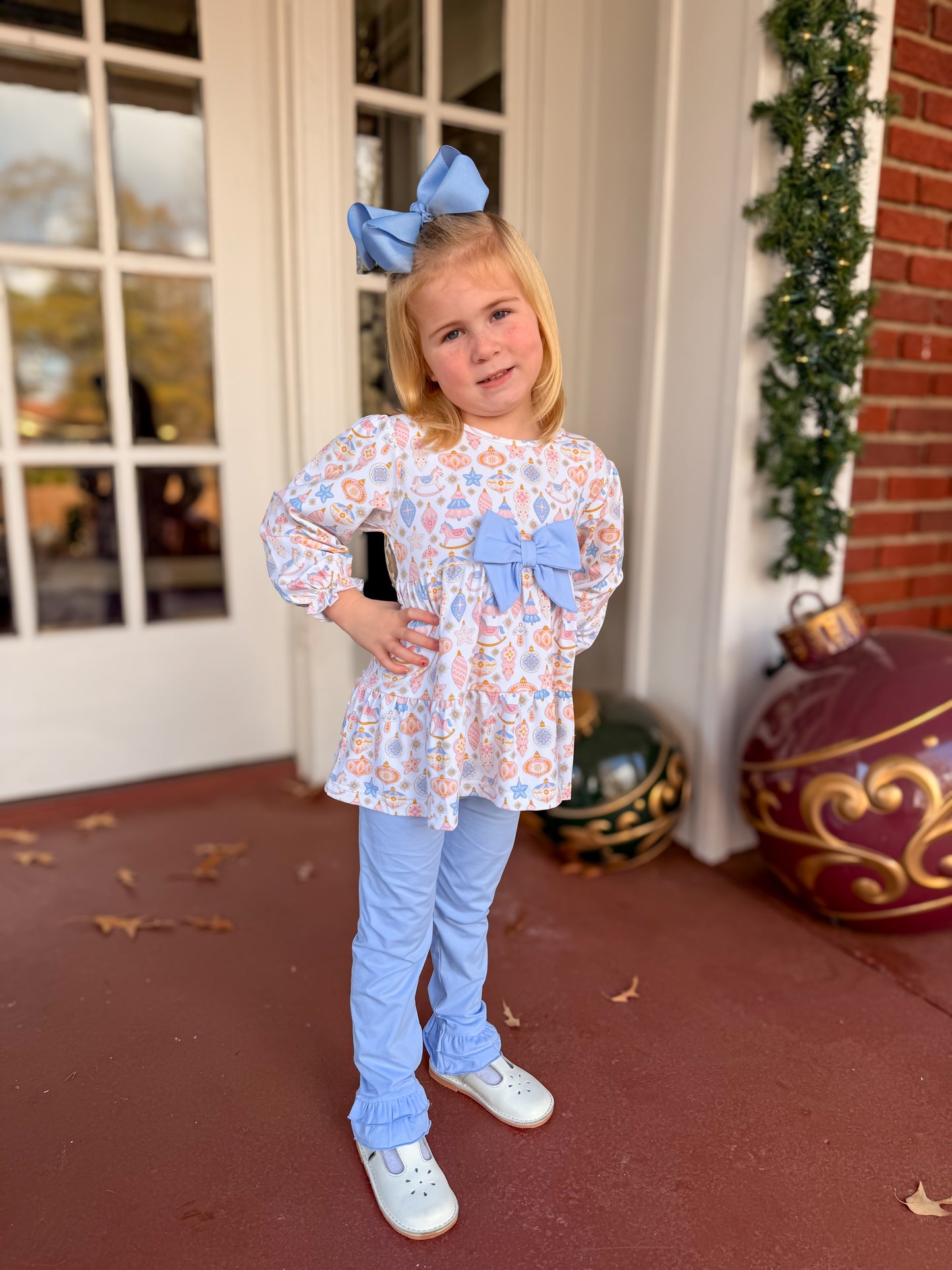 RTS - Christmas Girls Only - Pastel Ornaments Girl Pant Set
