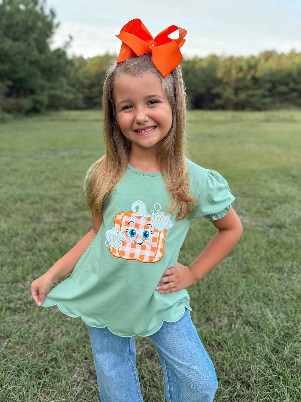 RTS - HALLOWEEN & TURKEYS - SHIRT ONLY - The Square Pumpkin Girl Shirt