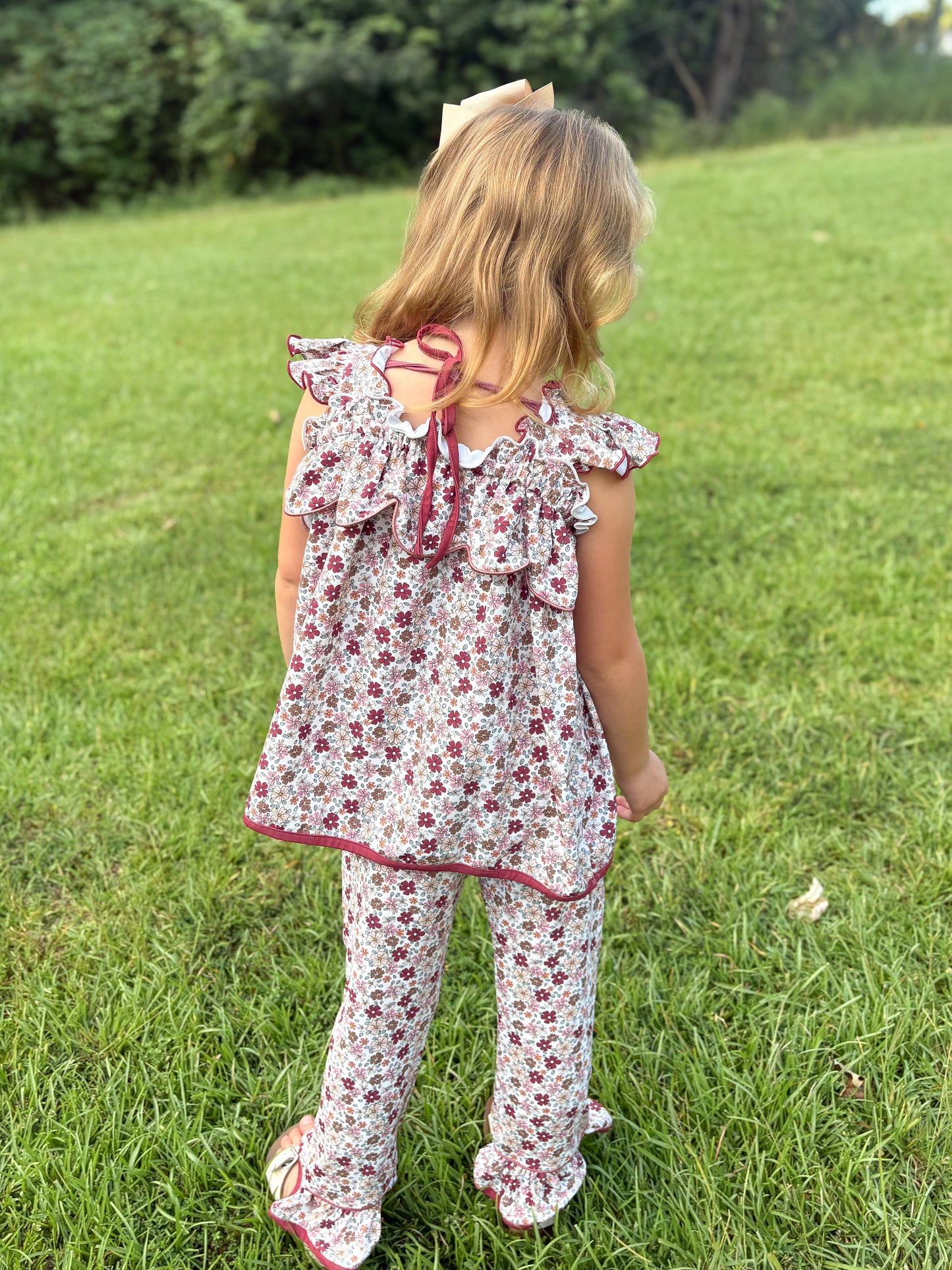 RTS - AUTUMN BASICS - Maroon & Bloom Girl Pant Set