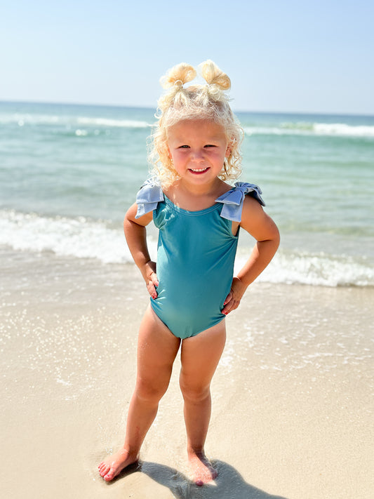 RTS - Retro Floral Girl 1pc Swim (solid)