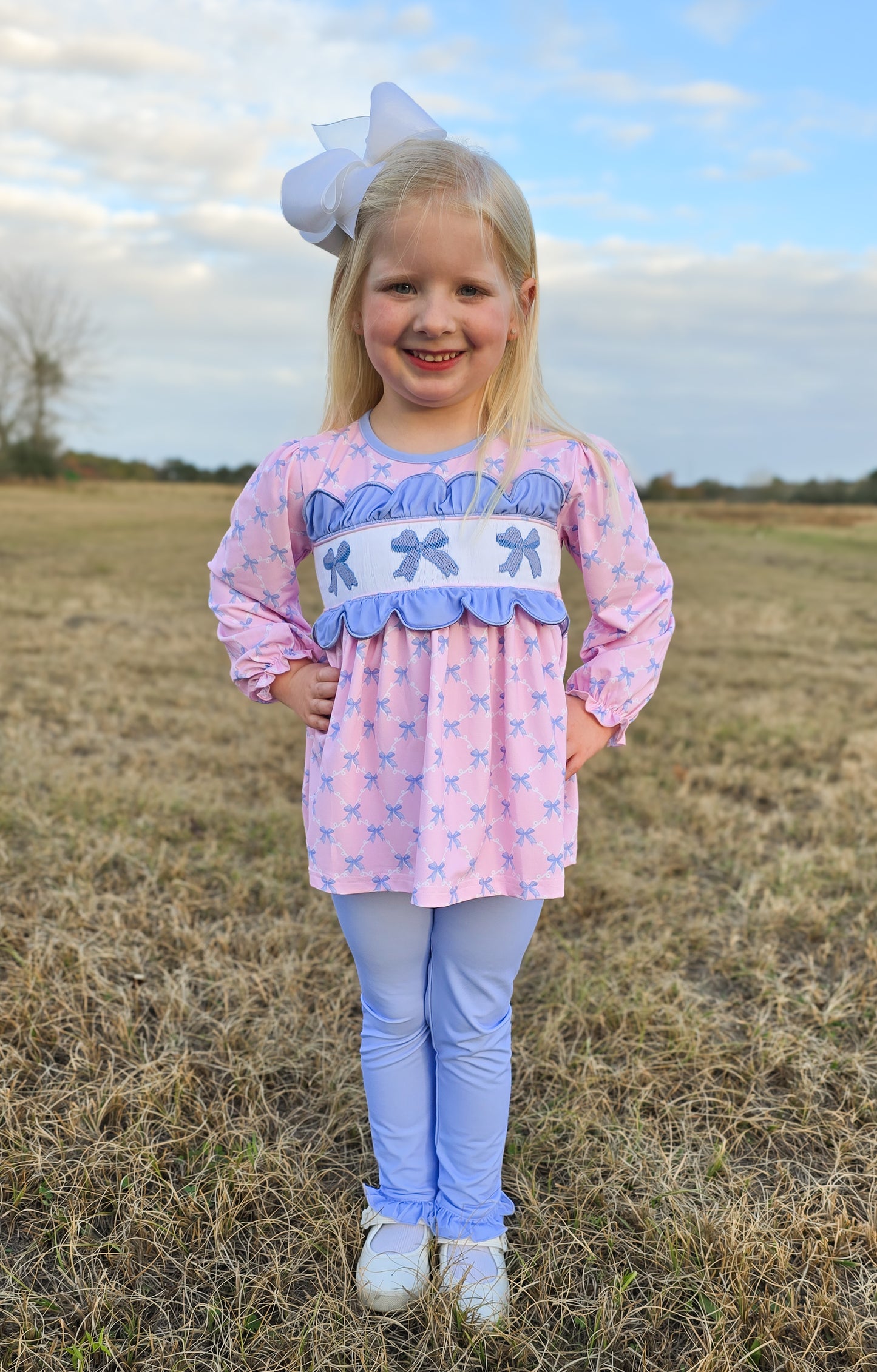 PREORDER 58: WINTER RERUNS - Smocked Bows Girl Pant Set