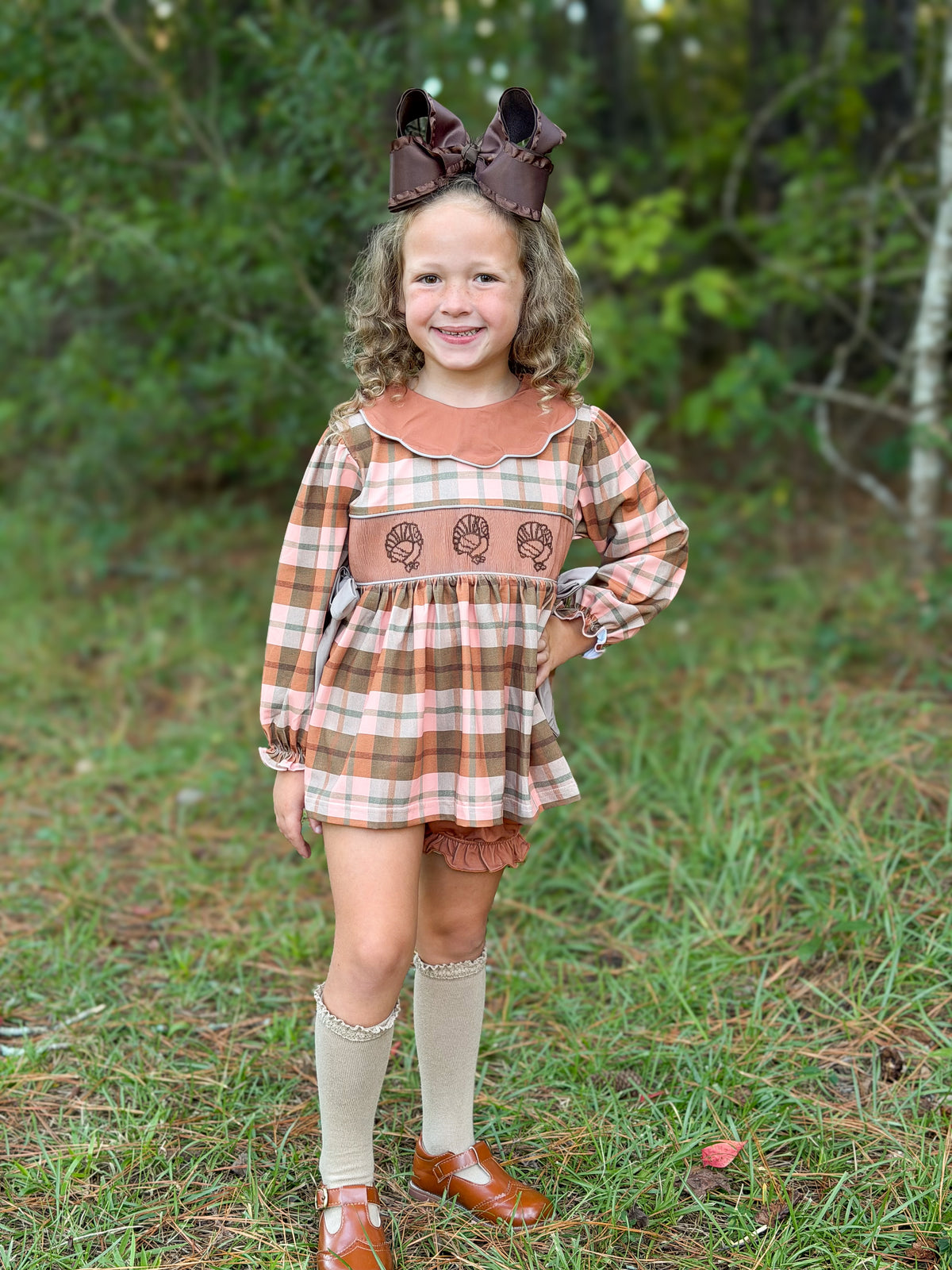RTS - HALLOWEEN & TURKEYS - Gobble & Plaid Girl Diaper Set