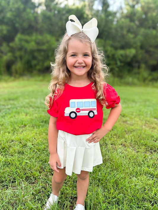 RTS - SUMMER PT 2 - Back to School Shirt Only - Applique School Bus Girl Shirt