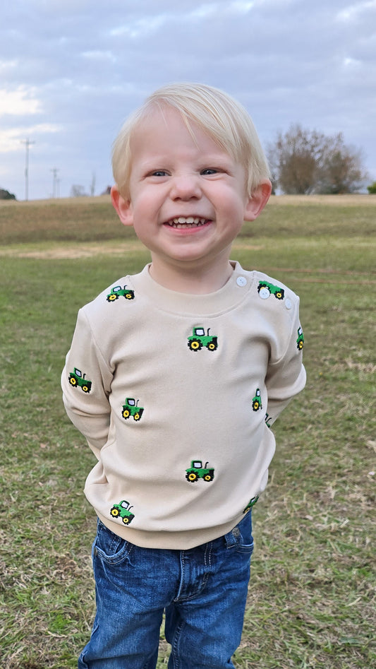 RTS - Winter Sweaters - Embroidered Tractors Boy Sweater