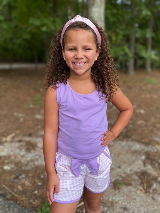 RTS - Summer 2 Girls Only - Bow Back Tank Basics Girl Shortie Set - Purple & Pink